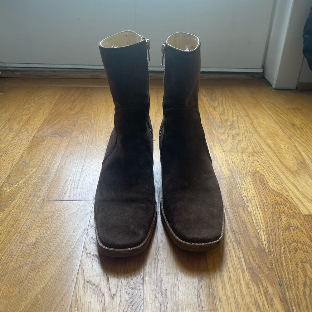 Issac Mizrahi Brown Suede Safra Square Toe Boots